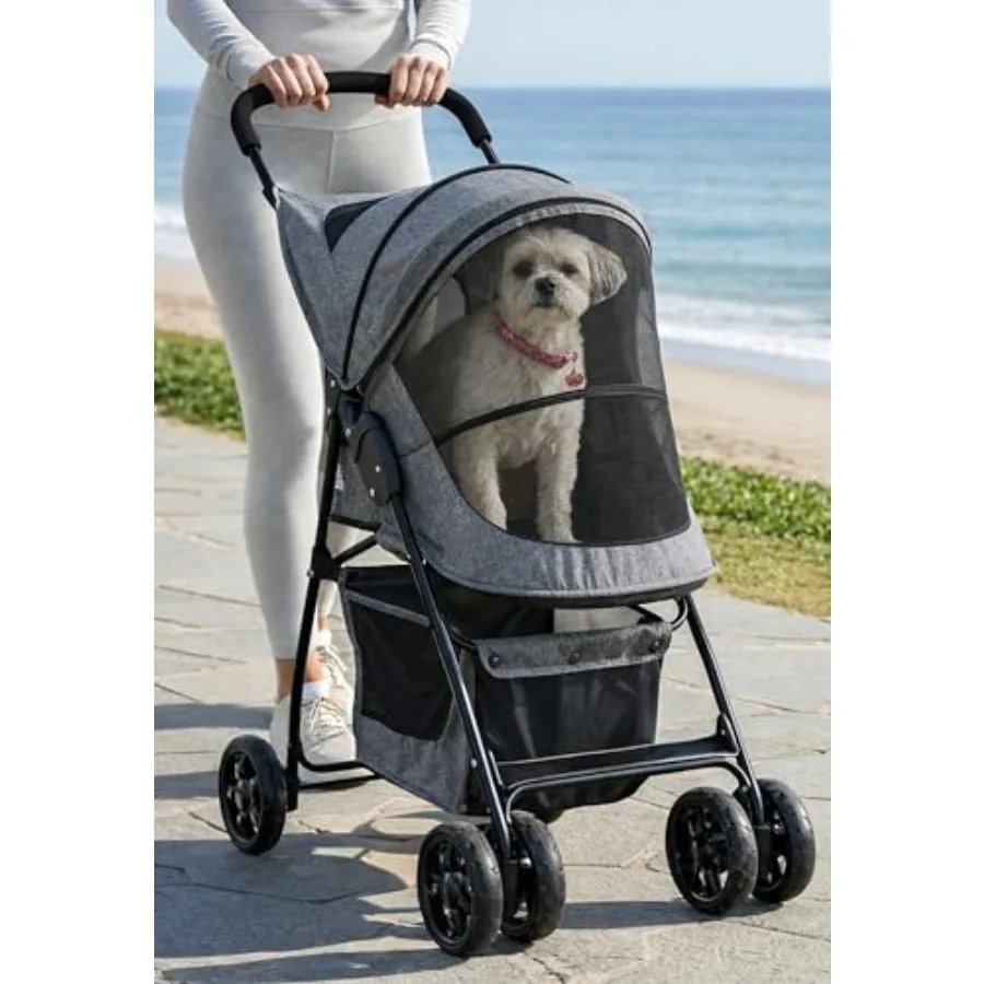 

Happy Trails Lite Pet Stroller for Cats/Dogs: Titanium Grey, Lightweight Aluminum Frame, Zipper Entry, Easy Fold, Removable Lin