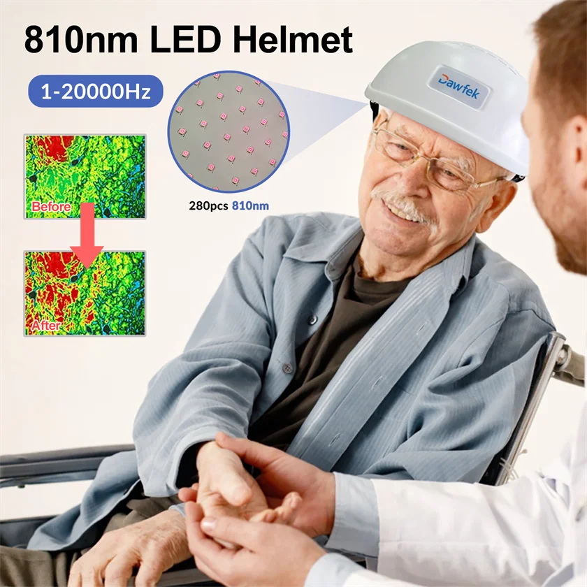 

Dawfek 810nmx280diodes LED Light Therapy Helmet Autism Migraine Relief Alzheimer's Parkinson's Stroke Massage for Home Use