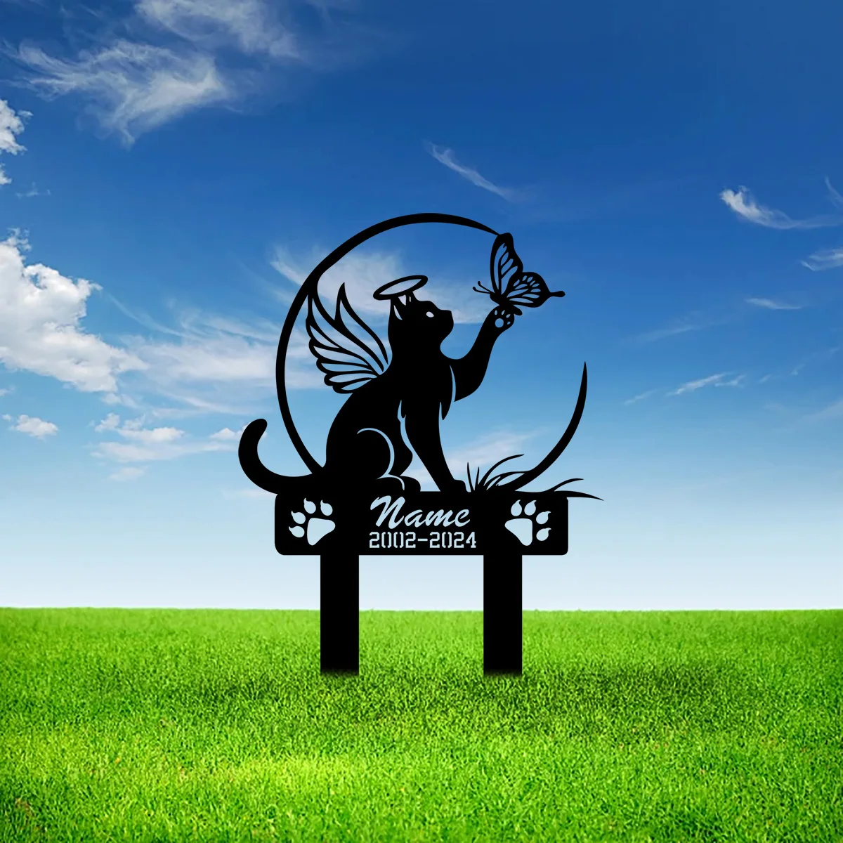 Cat Garden Stake - Metal Cat with Butterfly Memorial, Personalized Cat Name Yard Stake, Garden Sign, Memorial Marker, Iron Art