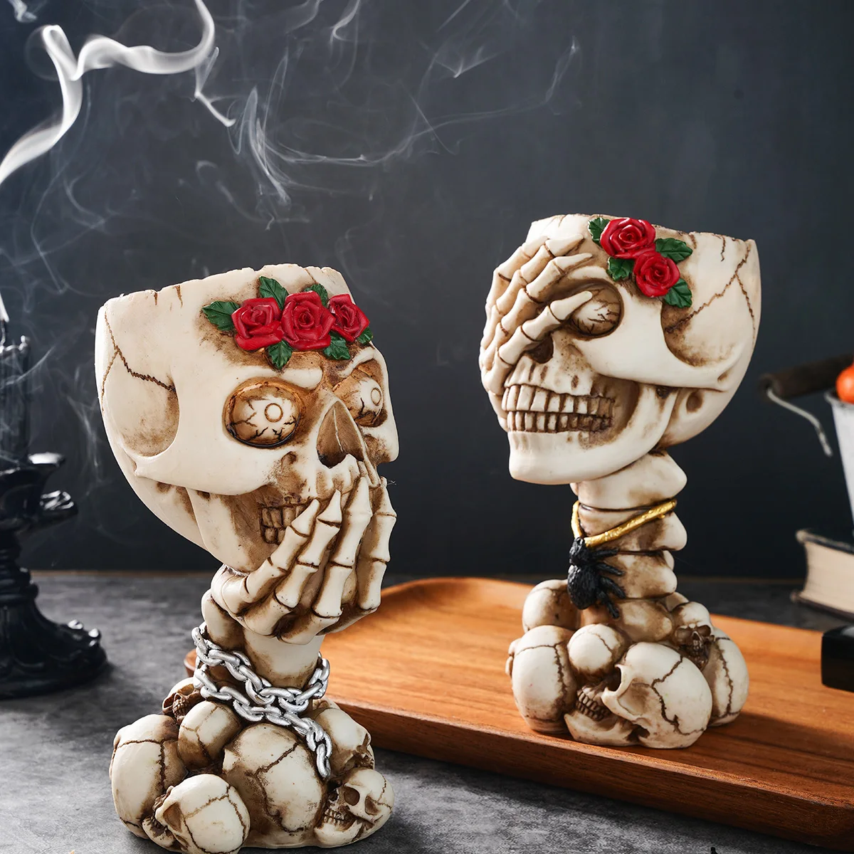 1PC, Halloween Decor Resin Material, Vintage and Retro Style. Don't Listen, Don't Look, Not Mention the Skull Storage Pen Holder