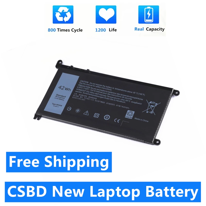 CSBD 11.4V 42Wh WDX0R Laptop Battery For Dell Inspiron 14 5368 5567 7560 5767 7472 7460 7368 7378 5565 Latitude 3488 3580 WDXOR