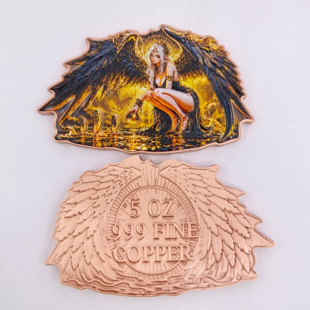 5oz Pure Copper Challenge Coin Irregular Shaped Colorful Printed Dark Angel&Ice Dragon Relief Copper Collectible Coins image 3