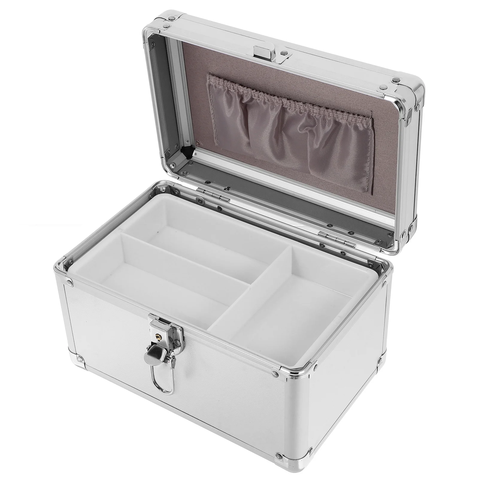 صندوق دواء محمول من سبائك الألومنيوم بطبقة مزدوجة ومقبض حمل كبير صندوق منظم للتخزين صندوق منظم للأدوية