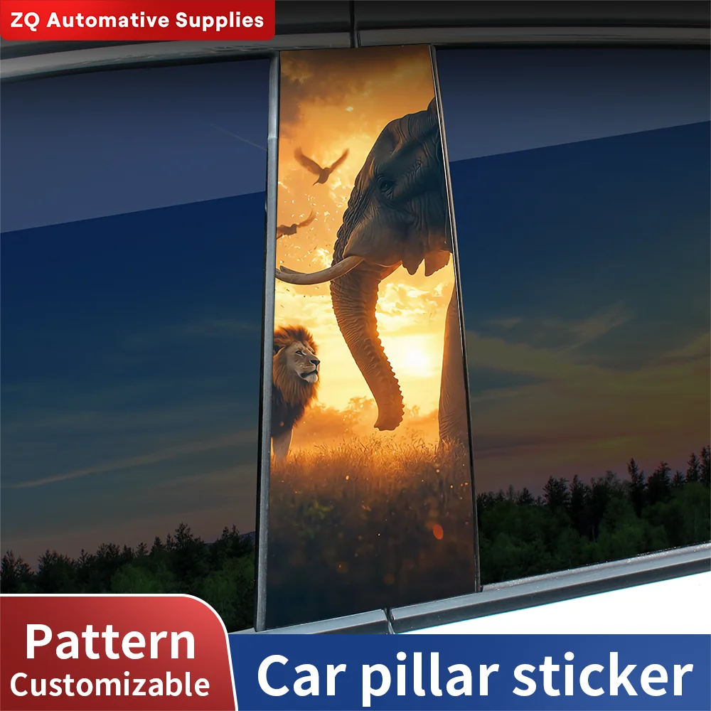 

Lion and Elephant Car Stickers Auto B Pillar Waterproof Decor Cover Scratches Sunscreen Car Door Pillar Vinyl Decals Accessories