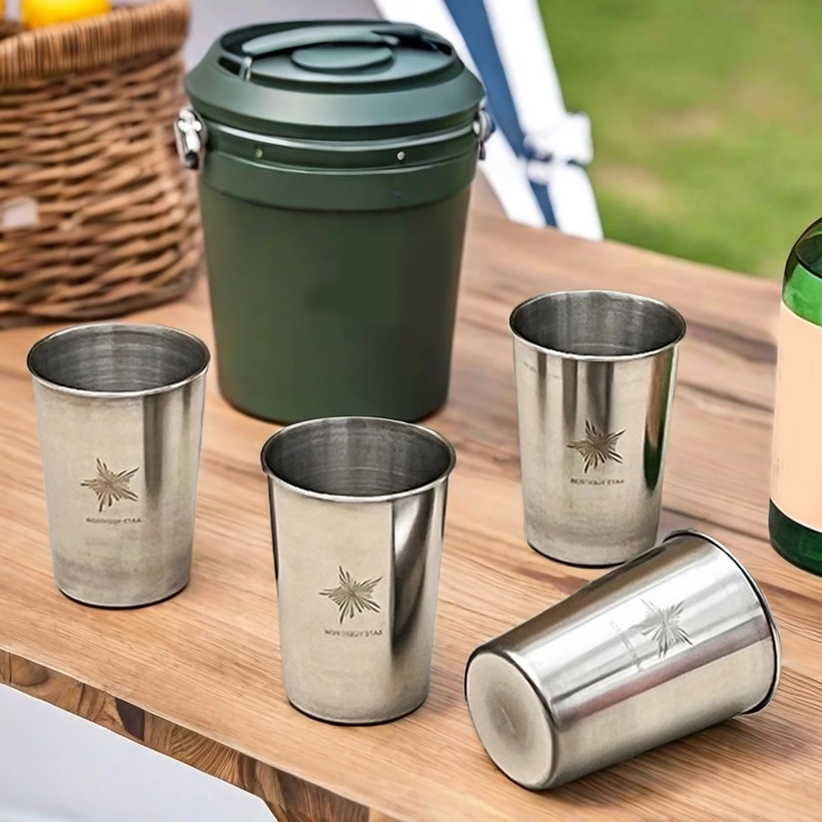 WORTHBUY Outdoor Praktische Reise Edelstahl Tassen Mit Tasche Tragbare Camping Tassen Whisky Wein Gläser Trinkwasser Becher – Detail 1