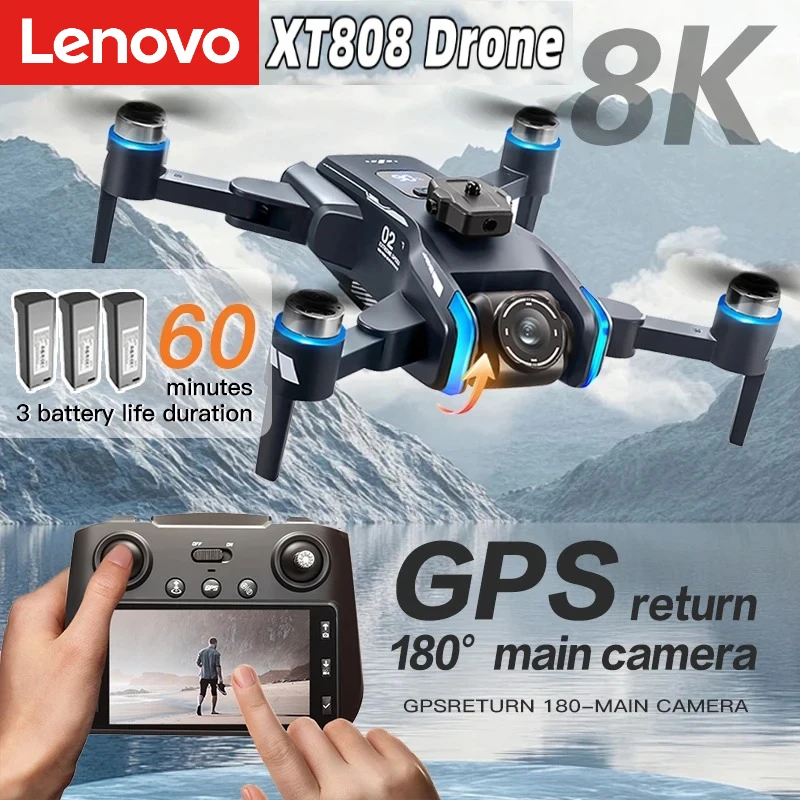 Drone GPS Lenovo XT808 4K professionnel HD avec double caméra, moteur sans balais, WIFI 5G FPV, quadricoptère RC pliable, jouets hélicoptères