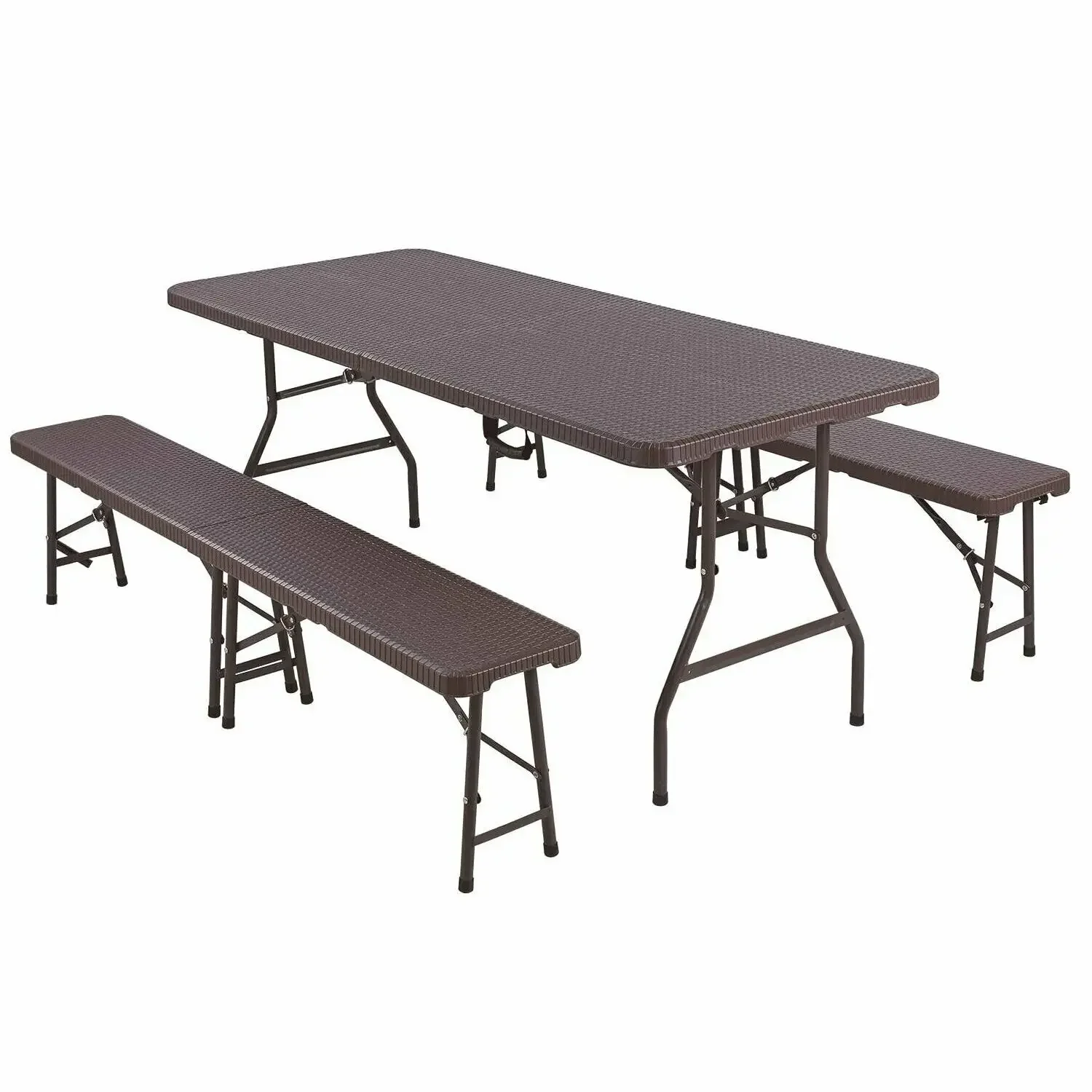 180 cm Klapptisch und 2 Bank-Set, Gartenmöbel, Tisch, Campingausrüstung, Picknick-Ausstellungstisch,