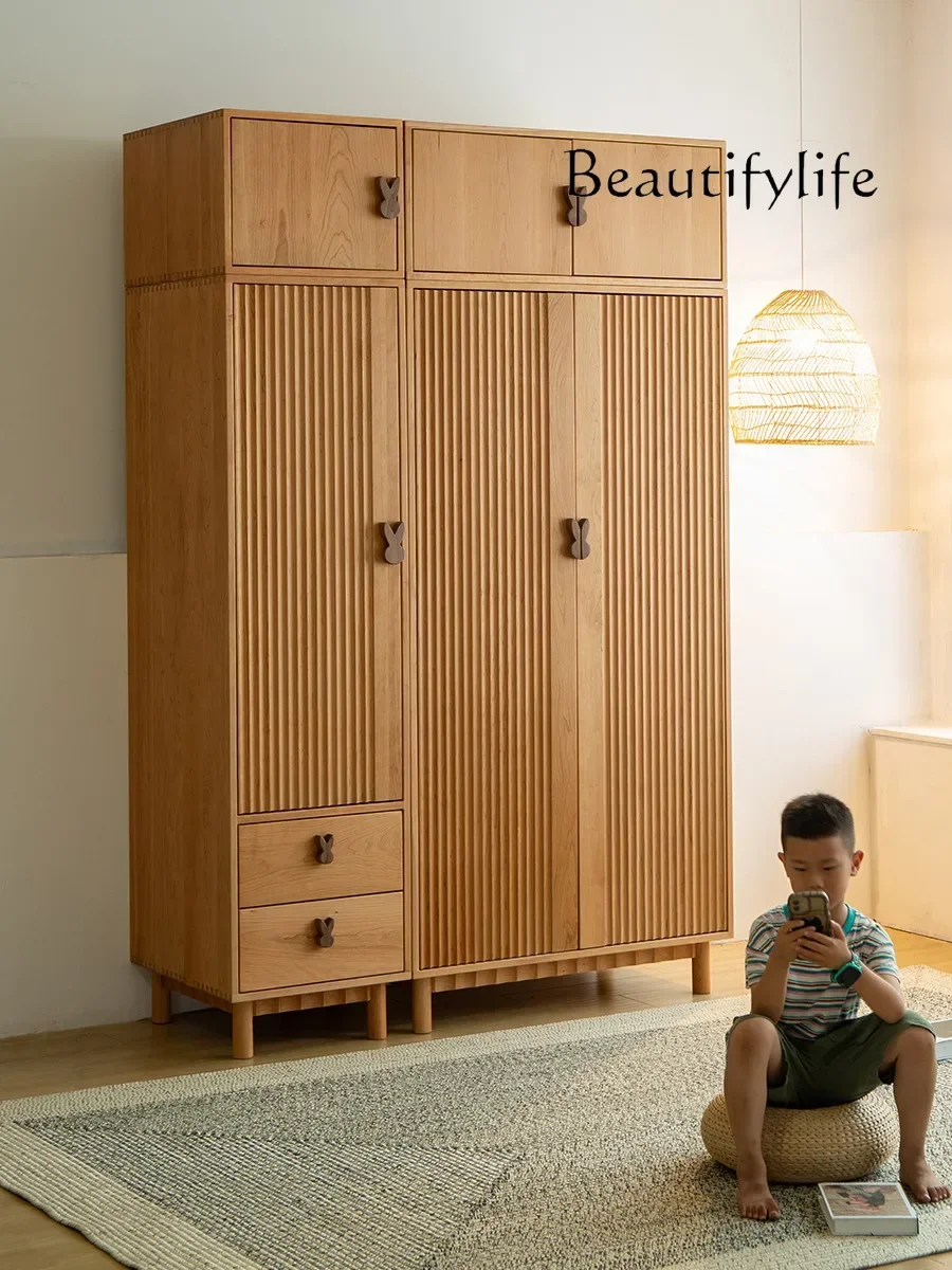 XX All Solid Wood Wardrobe Nordic Creative Combination Adjustable Multi-Functional Cherrywood Combination Wardrobe With Drawer