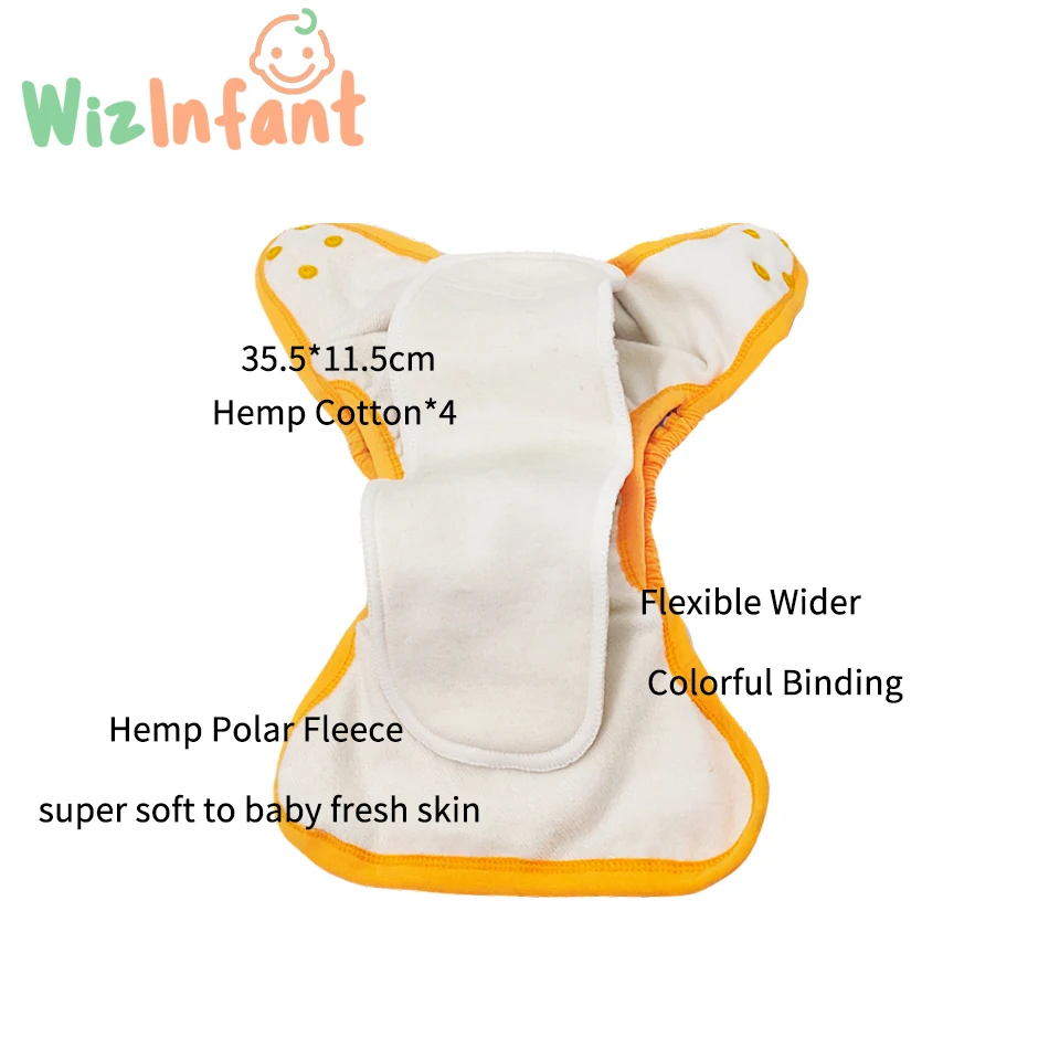 WizInfant Latest Hemp Cotton AIO Cloth Diaper Reusable& Comfortbale Wider Flexible Colorful Binding Baby AI2 Nappy With 3D Leak