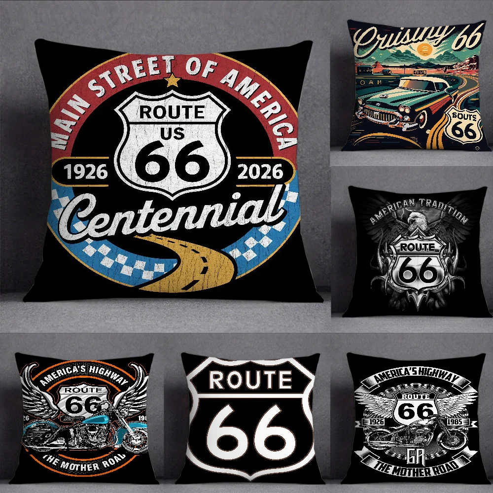 Fashion US Route 66 Pillow Case Square Double-Sided Printing Sofa Cushion Cover Pillowcase Bedroom Bedside