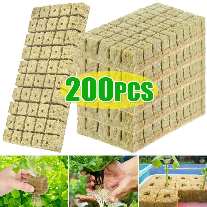 50-200Pcs Rock Wool Starter Plugs Seedling Grow Plug Planting Cubes Hydroponics Cuttings Garden Plant Propagation Supplies