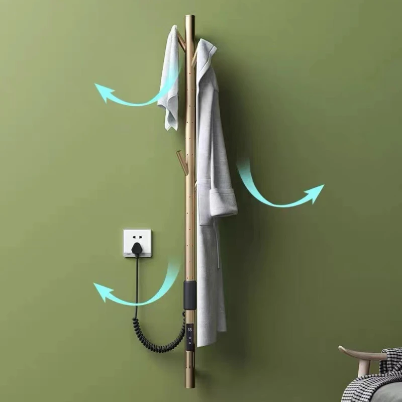 

Smart Heated Towel Rack Wall-Mounted No Drill Electric Warmer for Bathroom/Hotel Save Space Drying Rack with Modern Design