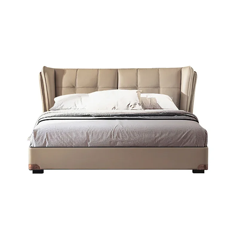 

Aims leather bed light luxury , master bedroom high end modern double bed