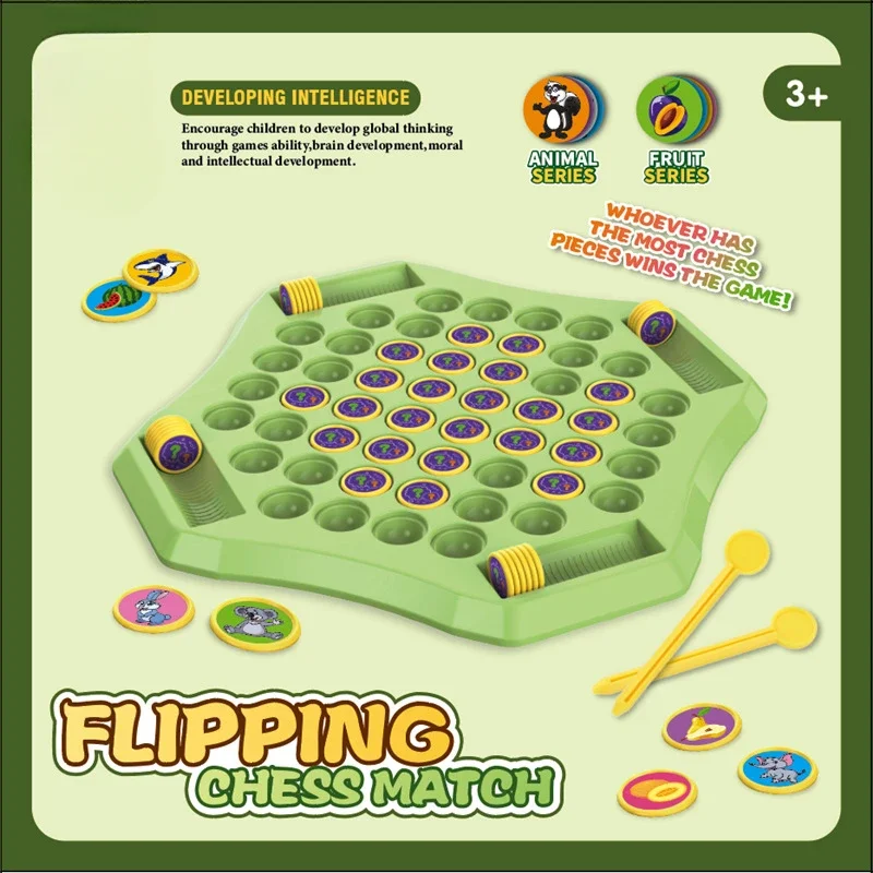 Animal Flipping Chess Board Game Educational Memory Challenge Toy for Toddlers Fruit Chess Matching Board Game Focus Training