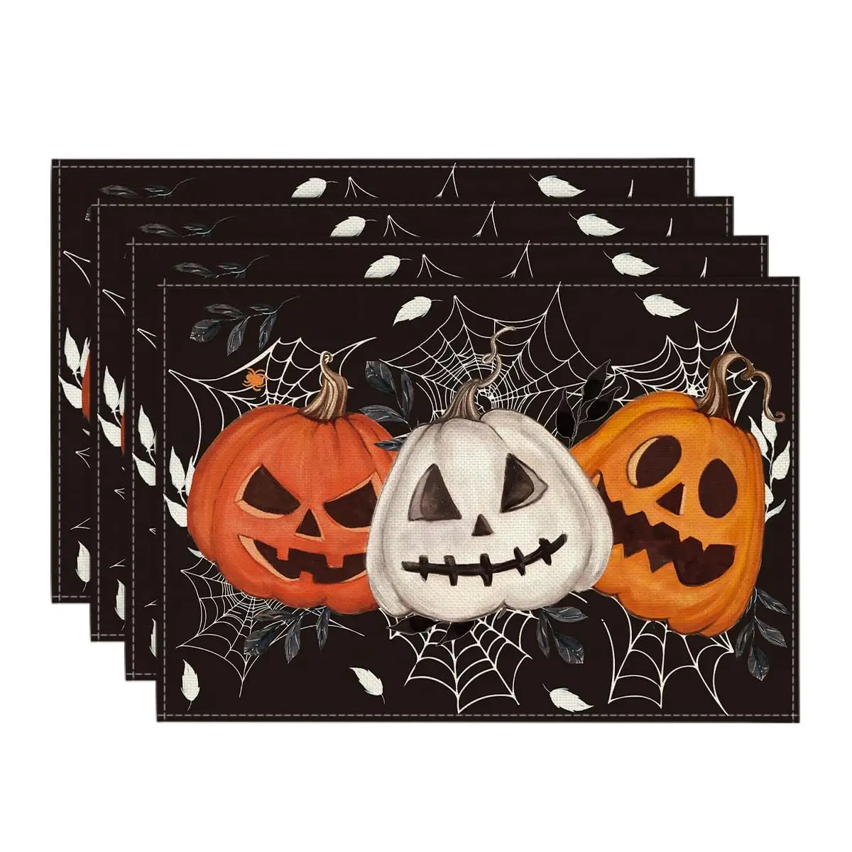 

Black Pumpkins Spider Web Halloween Placemats Set of 4, 12x18 Inch Seasonal Fall Table Mats for Party Kitchen Dining Decoration