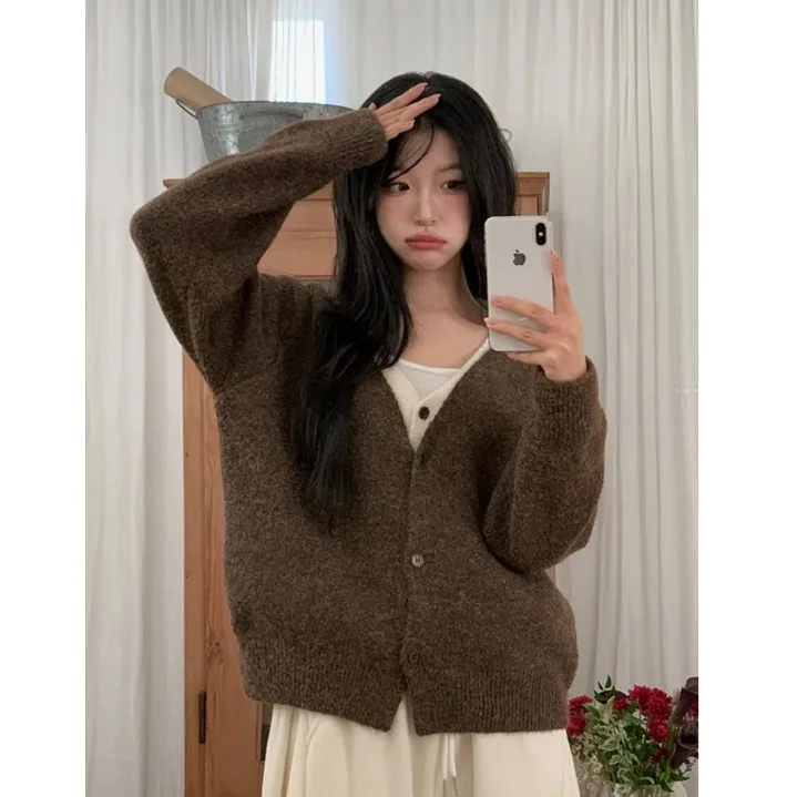 المرأة فضفاضة محبوك سترة الخريف الشتاء شيك اللون بلو كسول Sle تنوعا ألياف البوليستر مقنعين عادية Faion #4