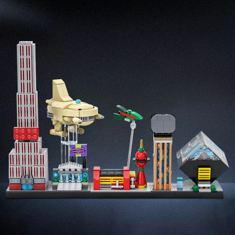 MOC Futurama Skyline Modello Building Blocks FAI DA TE Creativo Pianeta Express Nave Robot Braccia Apts Architettura Mattoni Giocattolo Regalo Per Adulti