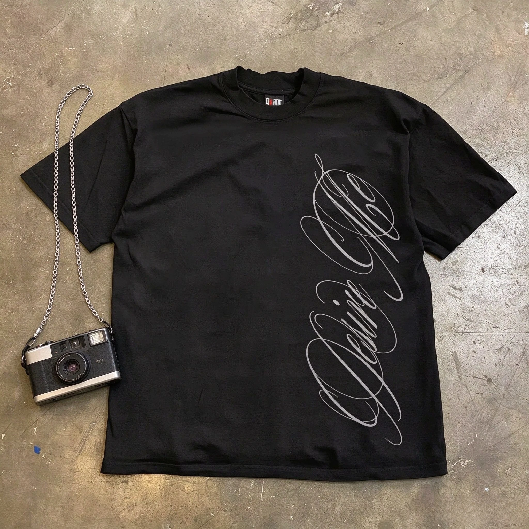 Cursive Script Cotton T Shirt Men Women Summer Short Sleeve Side Letter Graphic Tee Unisex Hip Hop Casual Streetwear Round Neck