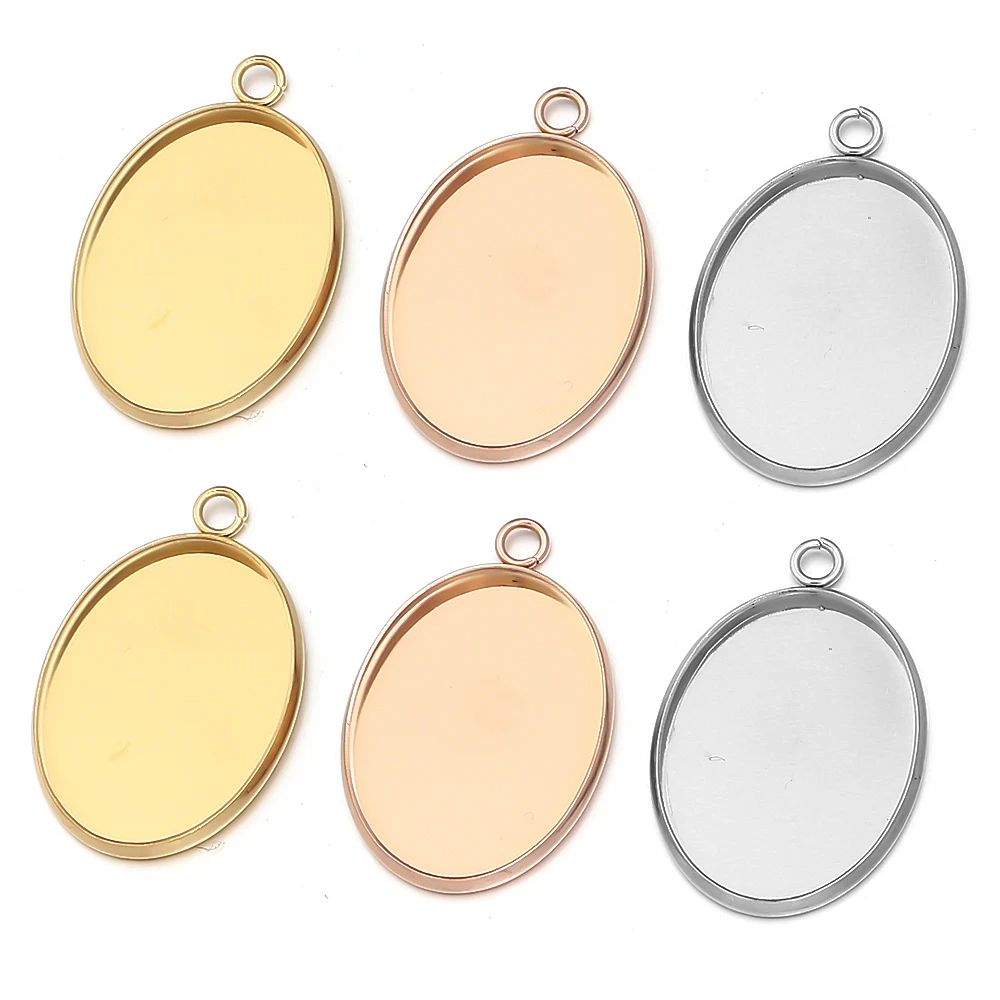 

10 шт./лот 18x25 мм розовое золото/сталь овальный кабошон из нержавеющей стали поднос безель пустая подвеска DIY изготовление ювелирных изделий