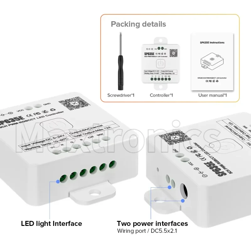 SP631E-SP635ELED Controller PWM Bluetooth Music Voice 5050 FCOB DIM CCT RGB RGBW RGBCCT LED Light Strip IOS Android 2.4G 5V-24V