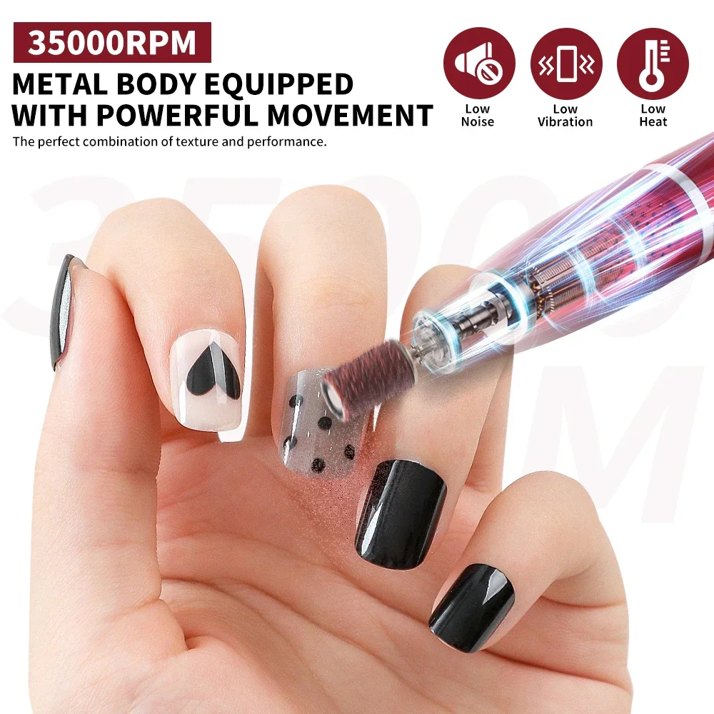 Profesjonalna elektryczna wiertarka do paznokci Zestaw akumulatorowych przenośnych pilników do paznokci do narzędzi szlifierskich do manicure
