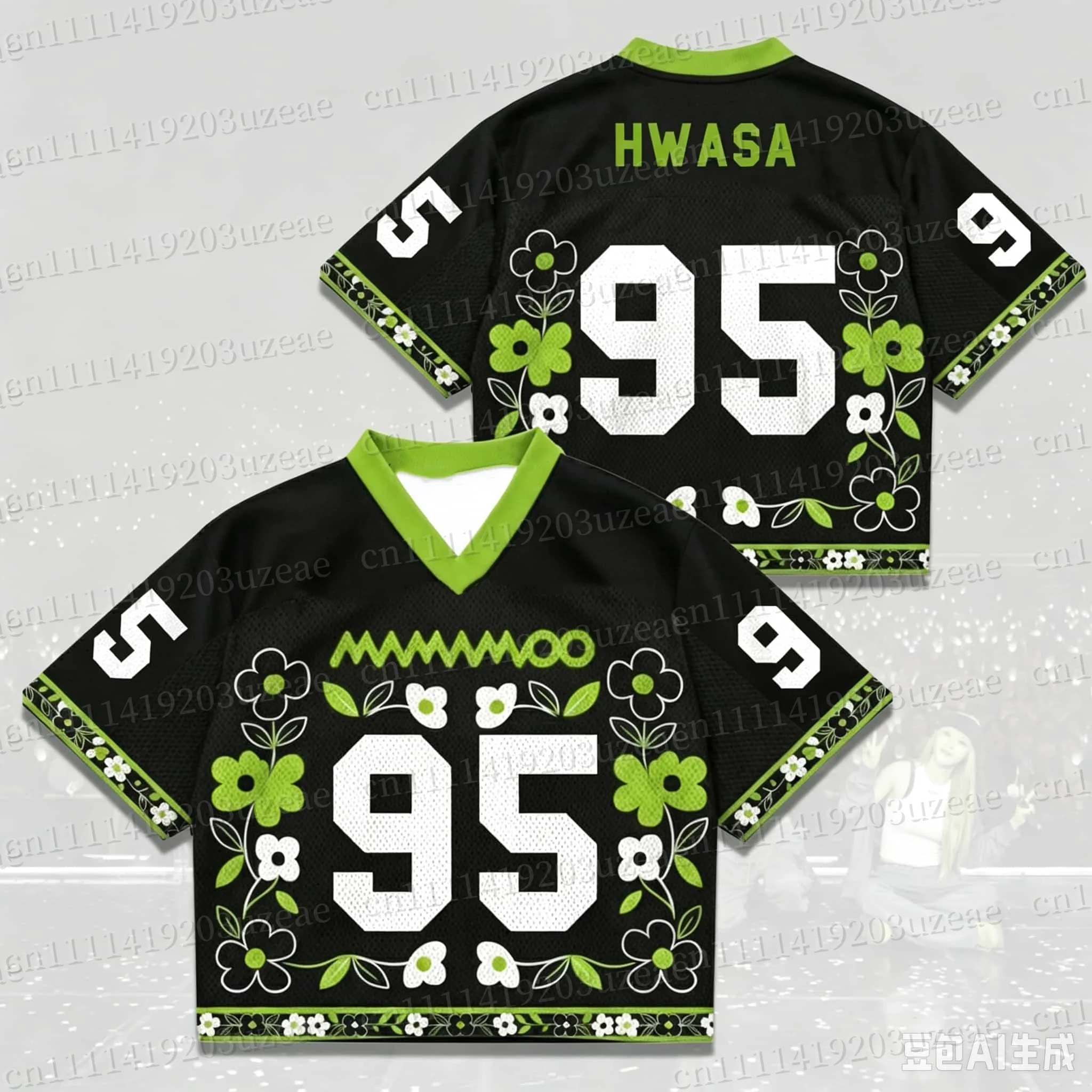 World Tour Jersey Green Flower Graphic V-Neck T Shirt Women Men Quick Dry Mesh Jersey Gift For Fans Kpop Concert Y2K Streetwear