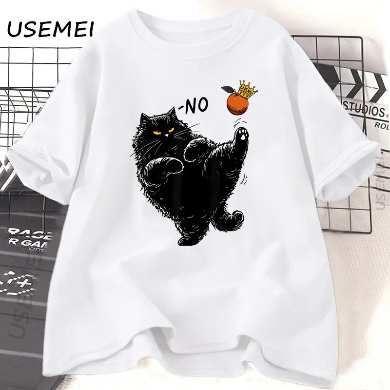 

Funny black cat summer feminist T-shirt for women round neck short sleeves