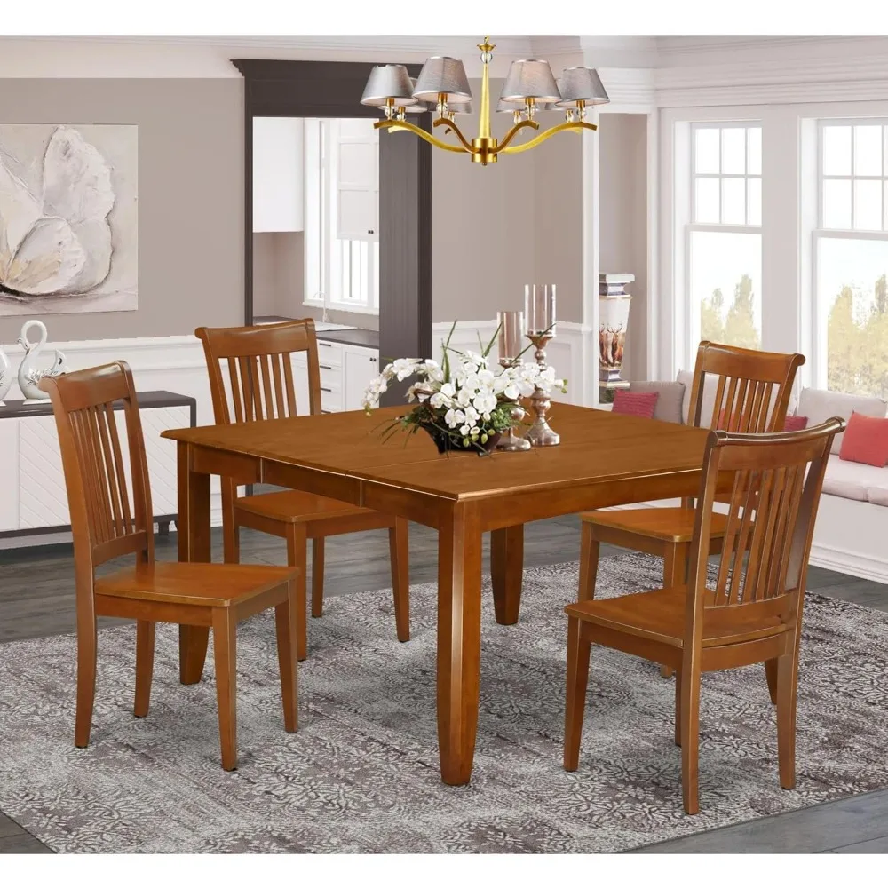 5 Piece Dinette Set for 4 Includes a Square Table with Butterfly Leaf and 4 Dining Room Chairs, 54x54 Inch