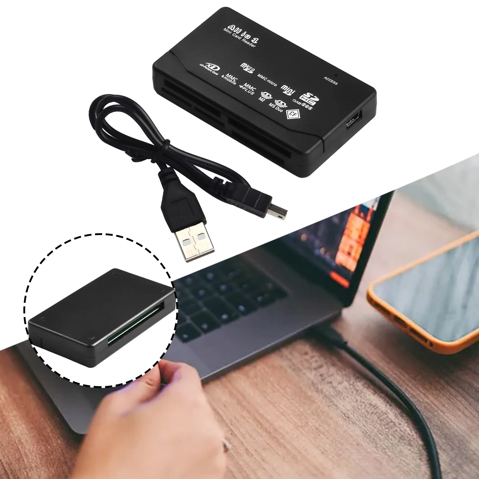 قارئ بطاقات الذاكرة الصغيرة الكل في واحد قارئ بطاقات USB 2.0 480Mbps قارئ بطاقات Mini SDHC TF MS M2 XD CF قارئ كاردر Micro-SD