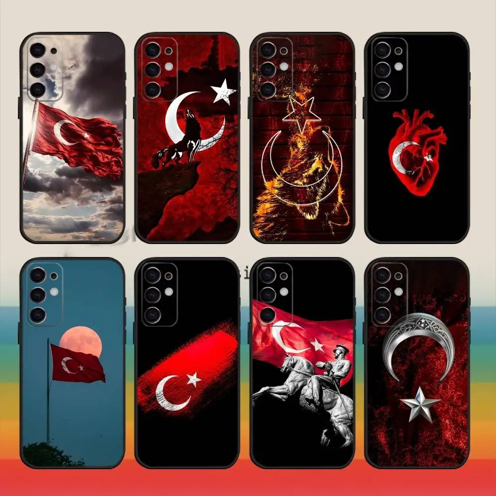 1pc Casing Ponsel Bendera Turki Untuk Samsung S25,S24,S21,S22,S23,S30,Ultra,S20,Plus,Fe,Note,5G Warna Hitam