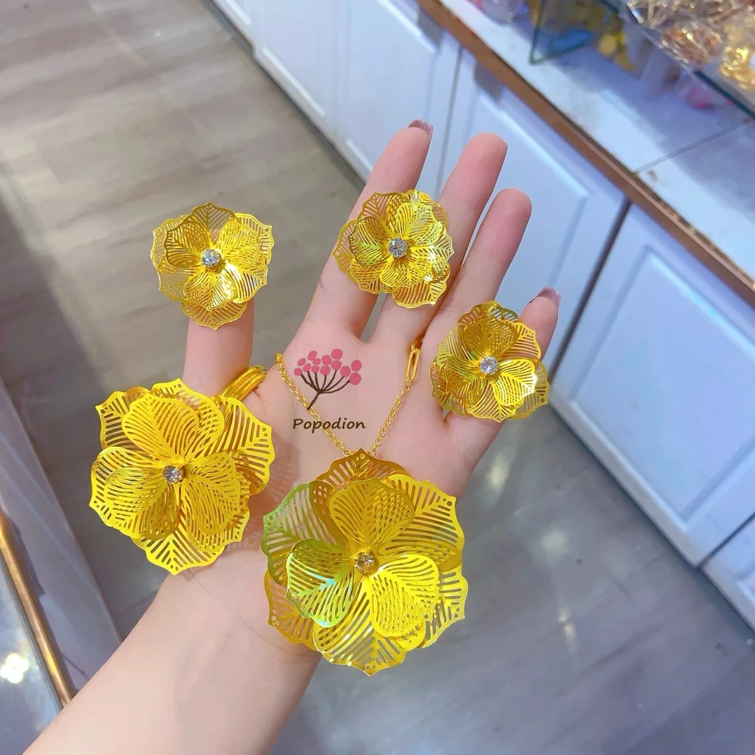 قلادة جديدة مطلية بالذهب عيار 24 قيراط من دبي، أقراط، خواتم، أساور، هدايا للأصدقاء النسائية، مجموعة مجوهرات حفلات الزفاف DD10609