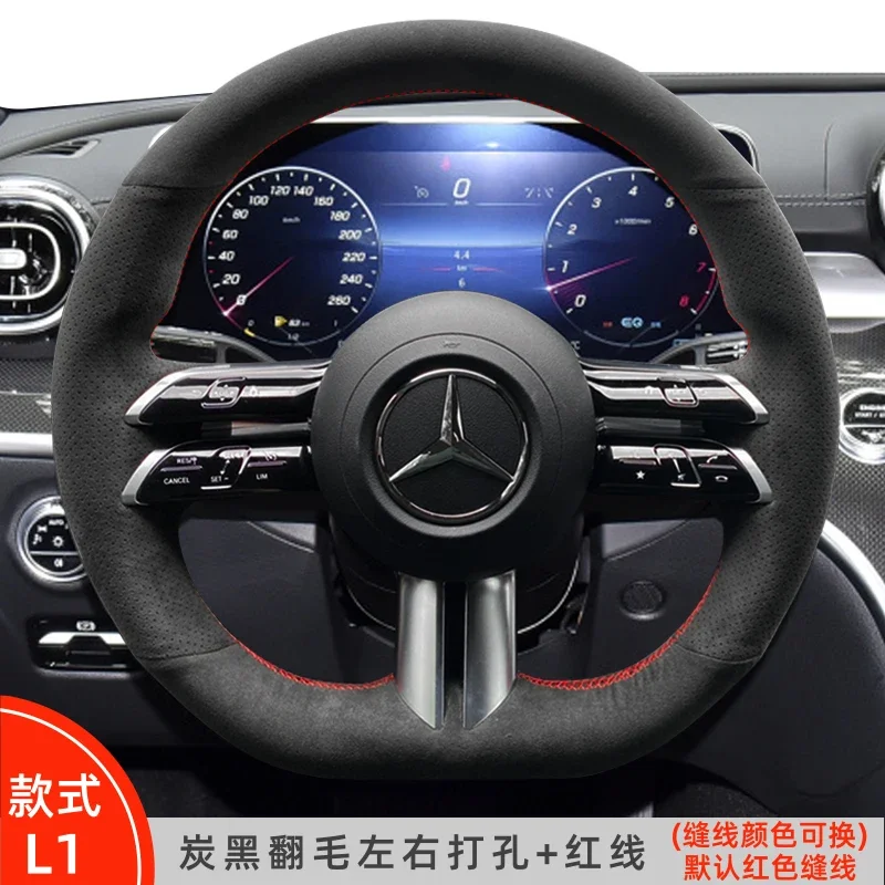 

Customized Black Suede Leather DIY Hand Sewing Car Steering Wheel Cover For Benz GLC AMG A B C E S G C260L 200L E300L