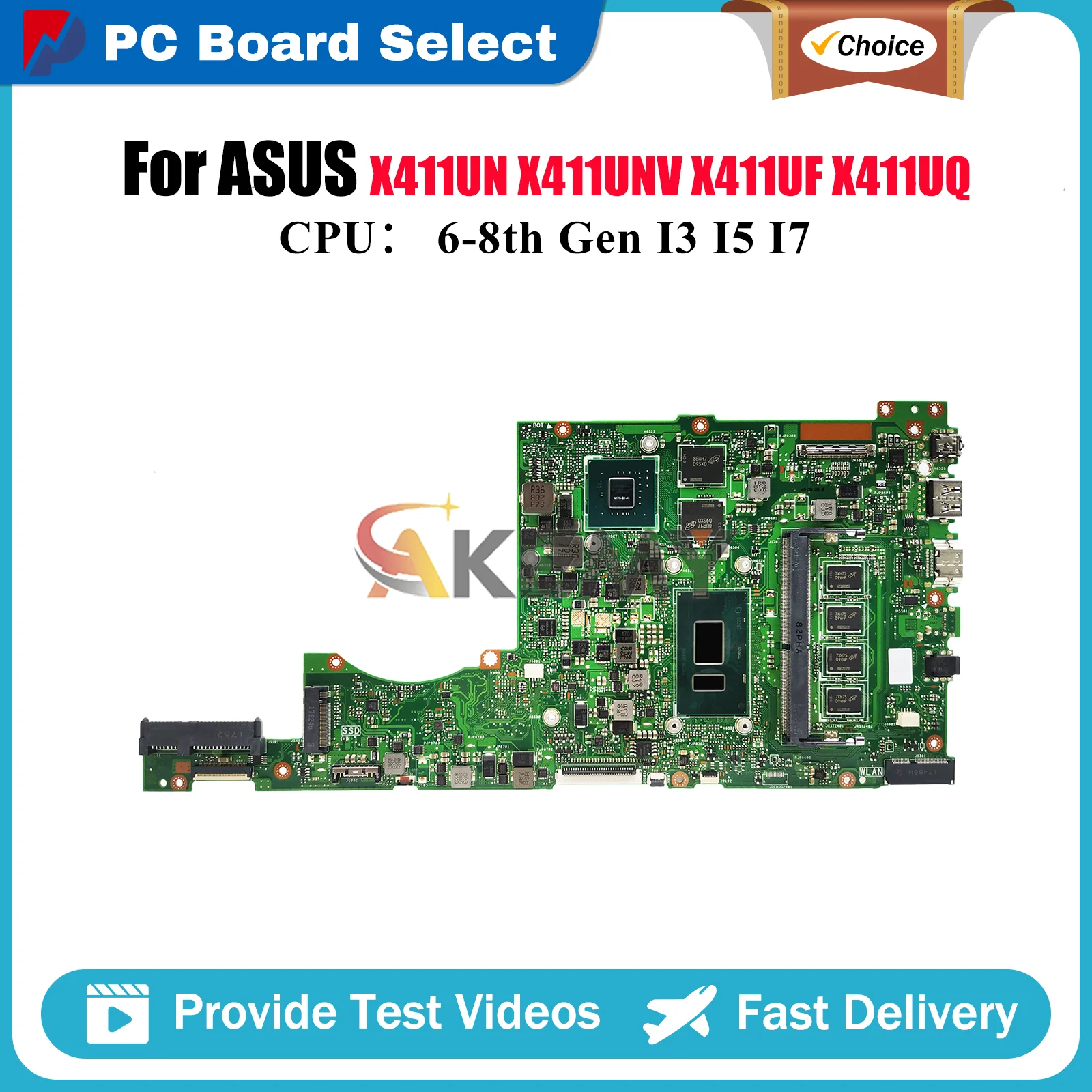 X411UV ノートパソコンのマザーボード Asus VivoBook r421u S4000V X411UQ S4200U X411UNV X411UV X411UN X411U X411UF メインボード I3 I5 I7 CPU