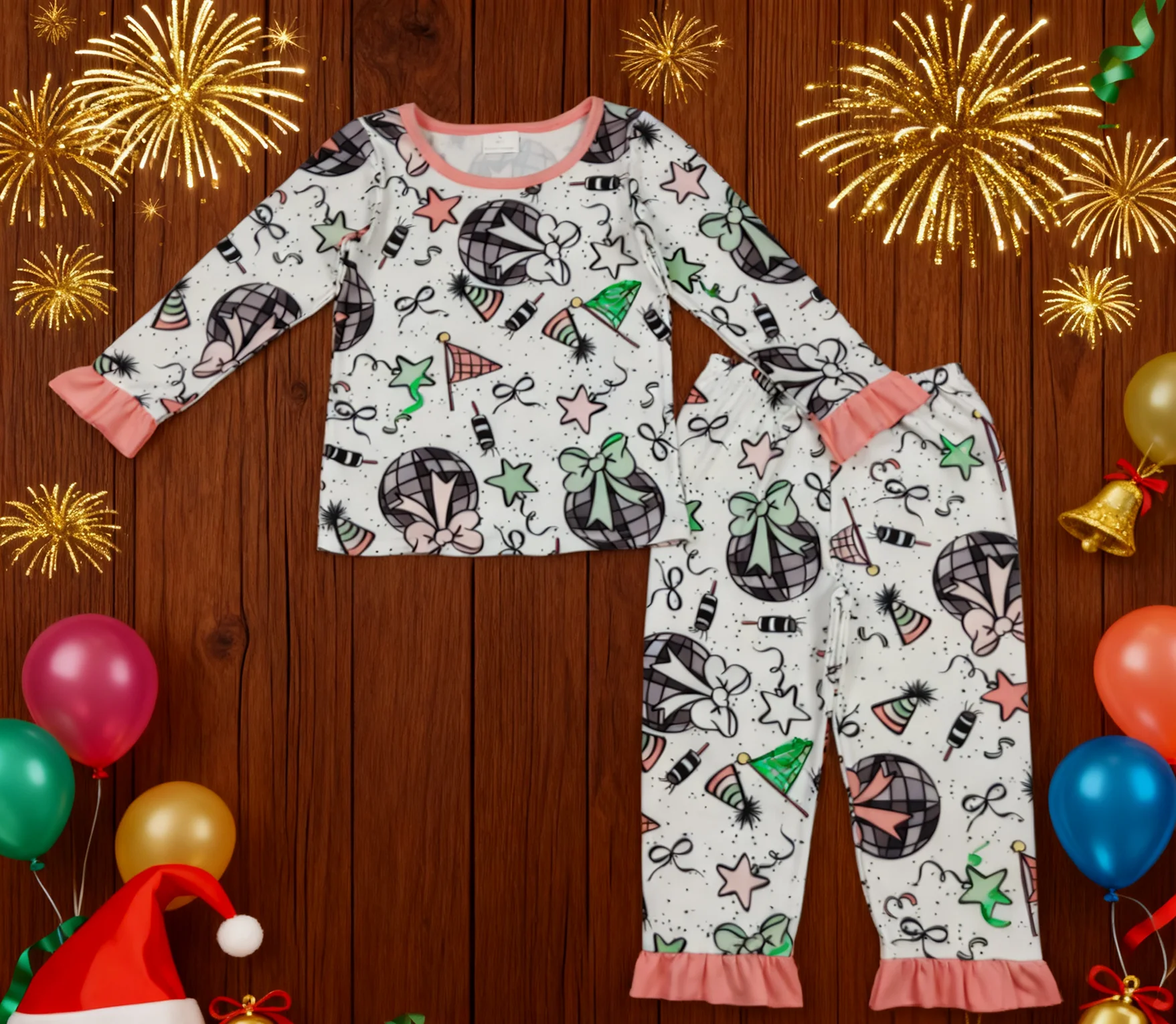 

Z1020-14 GLP2711 Kids Girls Outfit Long Sleeve Top With Pants Set Children New Year Clothes