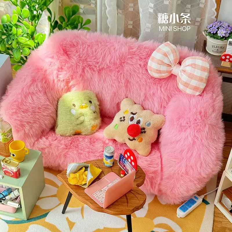 1/6 Doll House Model Furniture Accessories Long Plush Sofa Bjd Ob11 Gsc Blyth Soldier Lol Dollhouse Miniatures Room Photo Props