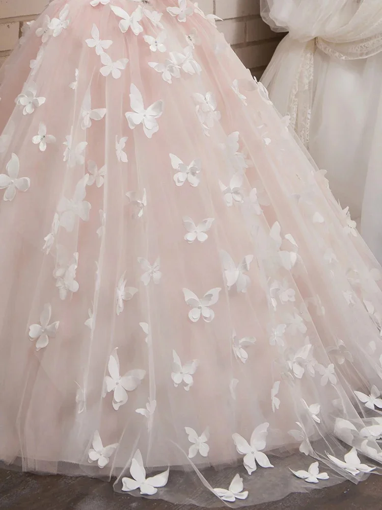 カスタムフラワーガールドレスフルレーススリーブバタフライアップリケチュールプリンセススカートページェントドレス初聖体拝領ガウン