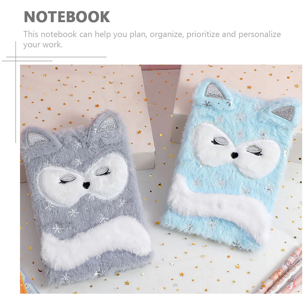 Snowflake Fox Book Writing Notebook Fluffy Notebooks Children Plush Snow-Fox Paper Cartoon Foxes Girl