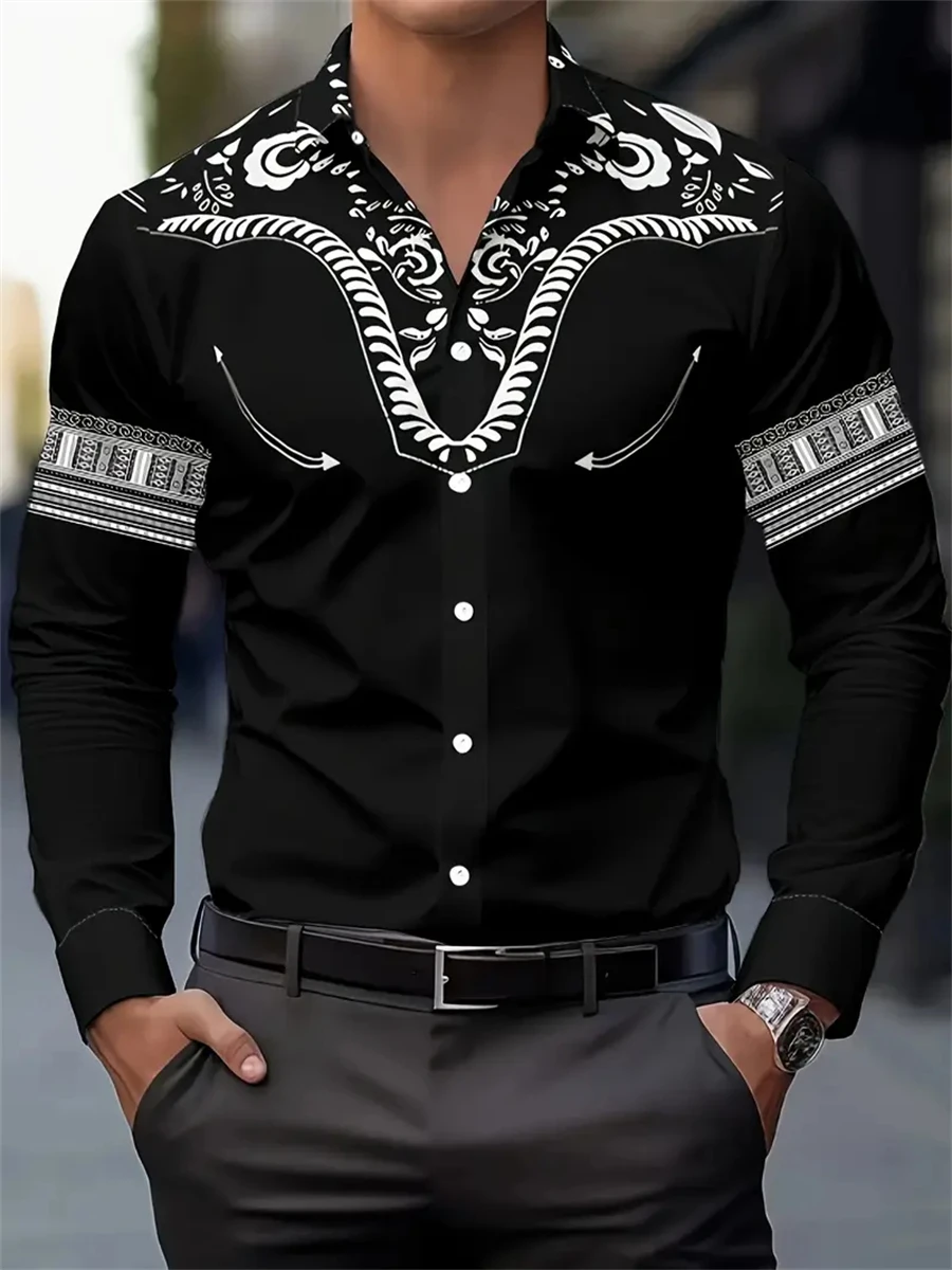Men's traditional ethnic style long-sleeved shirt casual clothing natural flower and bird pattern elegant temperament men's top