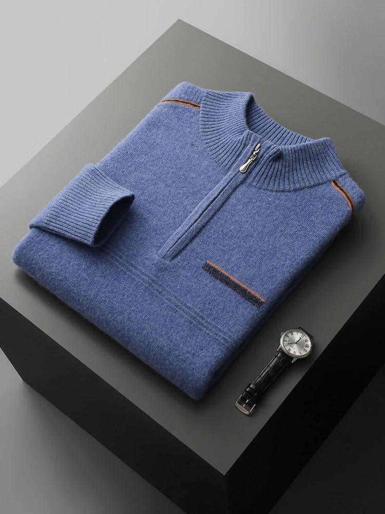 CHICUU-Pull en cachemire à col montant avec fermeture éclair pour homme, pull décontracté intelligent, tricots 100% laine mérinos, vêtements basiques et doux, automne et hiver