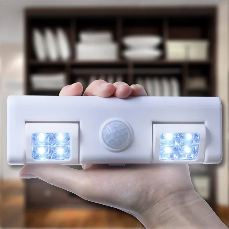 

NEW 90 Degree 8 LED Under Cabinet Light PIR Motion Sensor Light Wardrobe Cupboard Closet Kitchen Lamp Night Light Battery Power