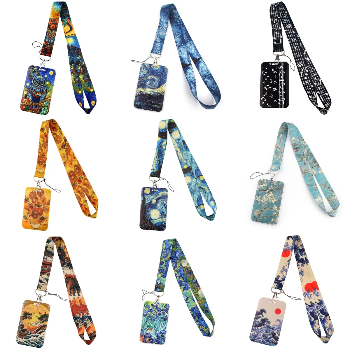 Portatarjetas con pintura al óleo artística, cordón, correa para el cuello de cielo estrellado, funda para tarjetas de crédito, portatarjetas de identificación, funda protectora para tarjetas