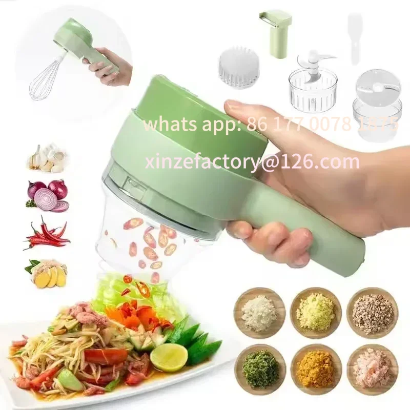 

Customizable 6 in 1 Electric Food Processor Vegetable Cutter Garlic Masher Wireless Grinder Handheld Blender Auto Slicer Kitchen