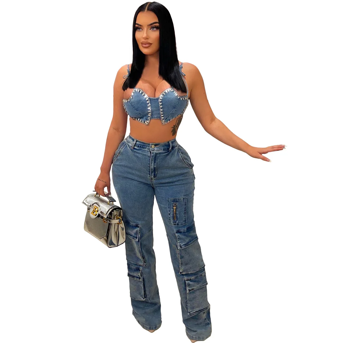 DUTRIEUX  Straight Jeans with Pockets High Waist Denim Pants Streetwear Casual Matching Trousers Summer Women Clothes Bottoms