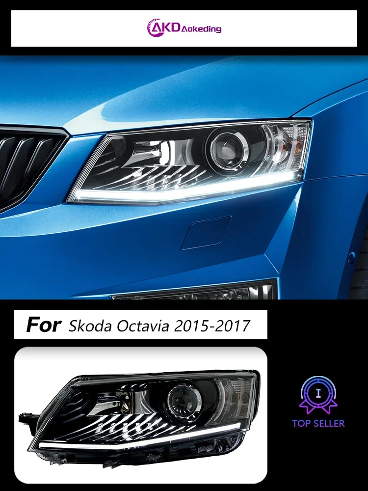 

For Skoda Octavia eyelash headlight assembly 15-17 upgraded horse racing white eyebrow headlight LED dual light