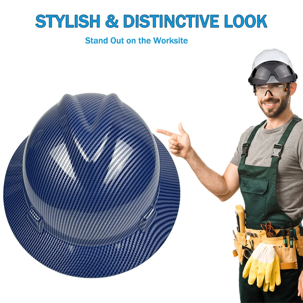 ألياف الكربون حافة كاملة هاردهات مع 6 نقاط تعليق قبعة عمل البناء خفيفة الوزن عالية القوة HDPE خوذة أمان للسكك الحديدية