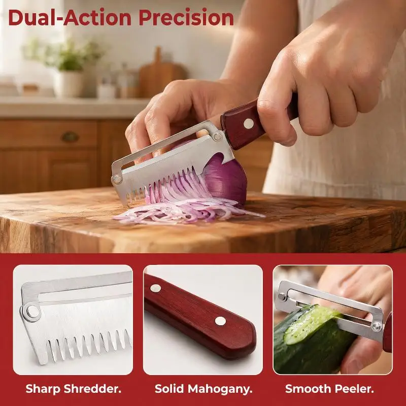3-in-1 Serrated Peeling Knife Premium Vegetable Peeler With Wooden Handle And Bottle Opener Kitchen Tool