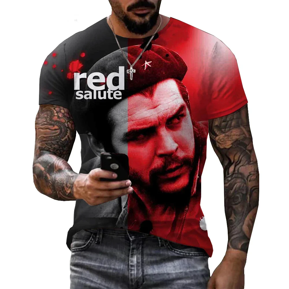 Newly designed Che Guevara head 3D printed T-shirt, men's summer casual sports trend hip hop lightweight and permeable top