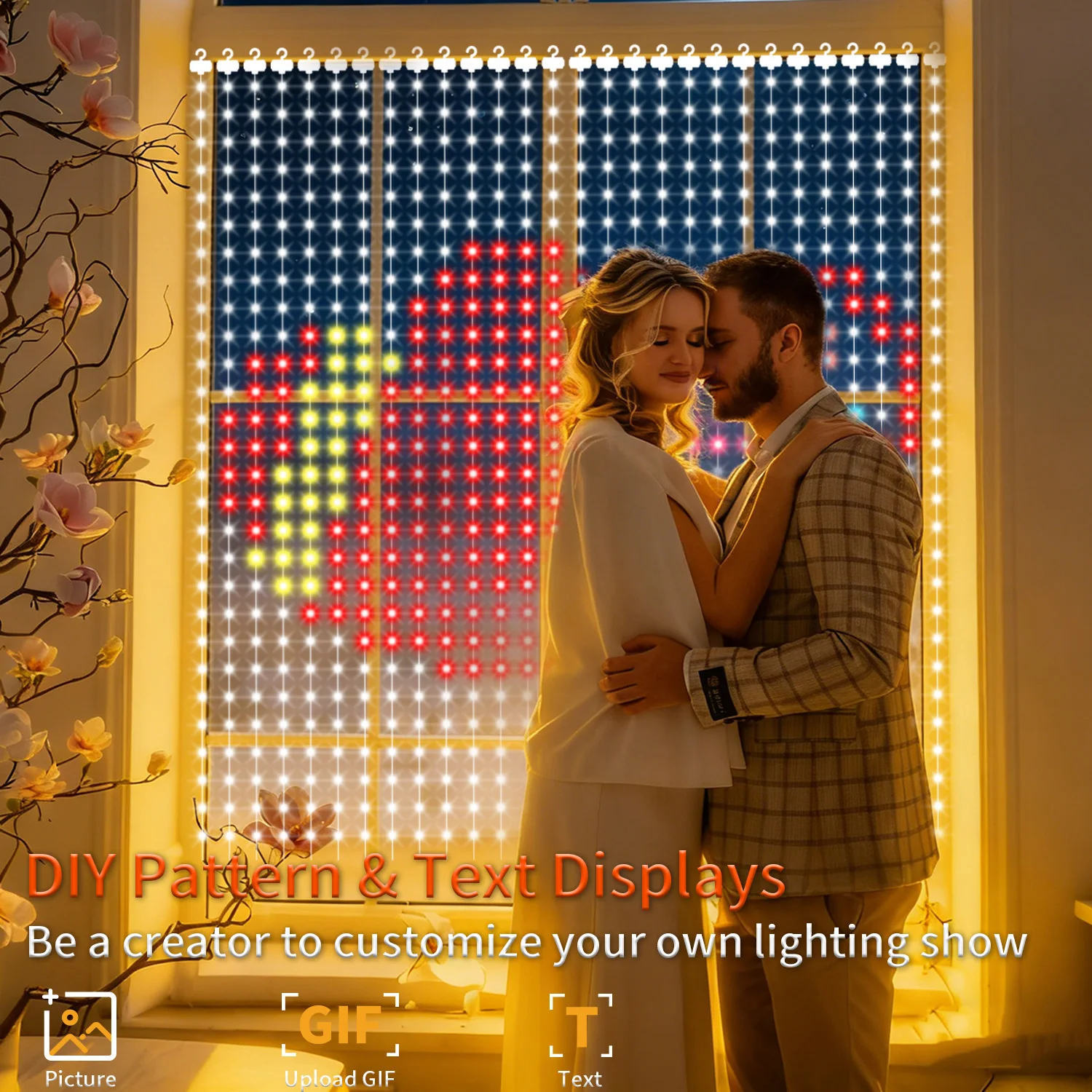 

Светодиодная гирлянда-штора, управление через приложение, RGB-подсветка с регулировкой яркости, музыкальная атмосферная подсветка с возможностью создания собственных узоров, подходит для украшения дома и праздничных мероприятий.