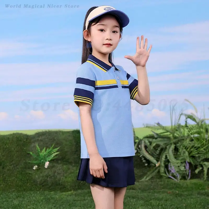 Meninos meninas uniforme escolar das crianças roupas esportivas verão crianças agasalho camisa shorts roupa uniforme de classe saia curta conjunto traje