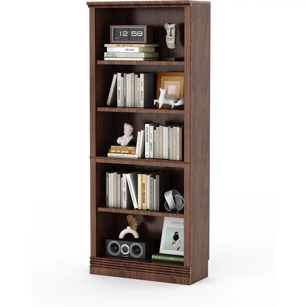 

72 in Tall Bookcase, 31.3 in Wide loor Standing Bookshel, Open Storage 5-Shel Bookshelves, k Cherry Large Indoor urniture or Hom